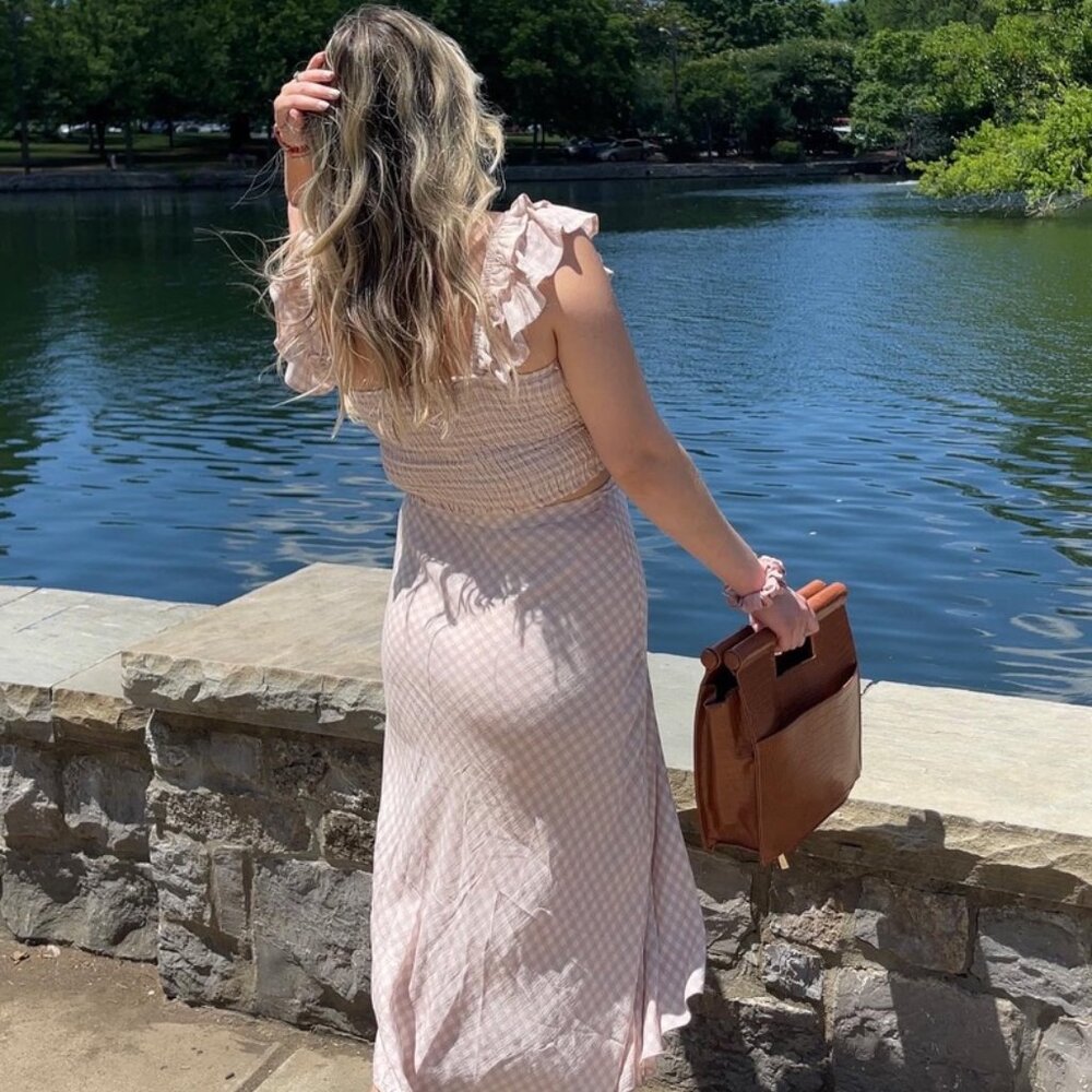 Altar'd State Gingham Wrap Skirt and Matching Crop Top